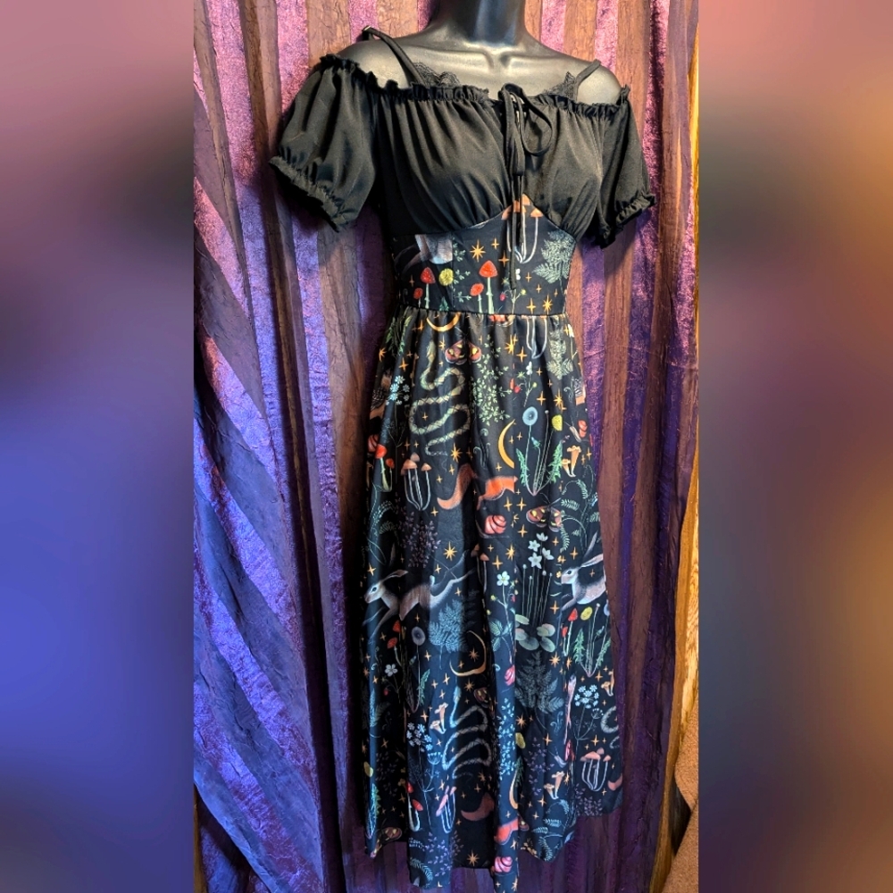 Cottagecore Forest Whimsy Milkmaid Botanical Animals Dress Witch Small